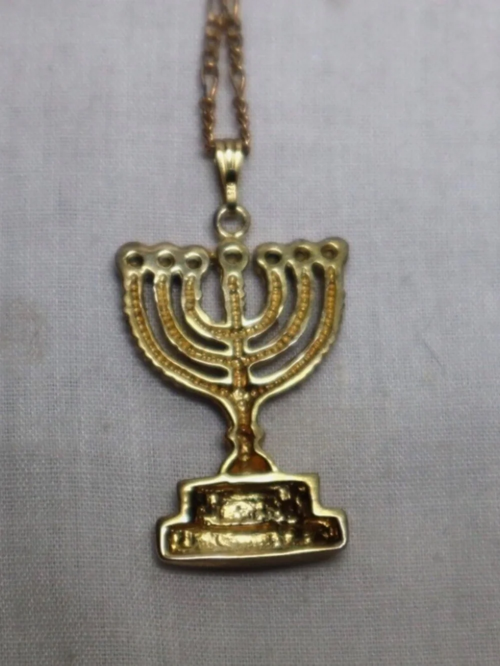 Gold Plated Sterling Silver 925 Judaica Menorah CZ Stone Necklace Hannukah